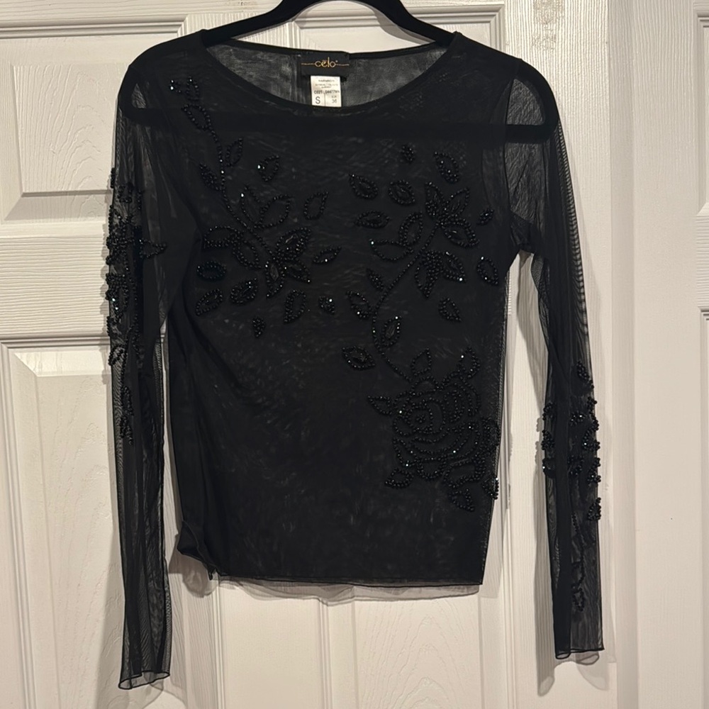 Black Sheer Embellished Women's Top